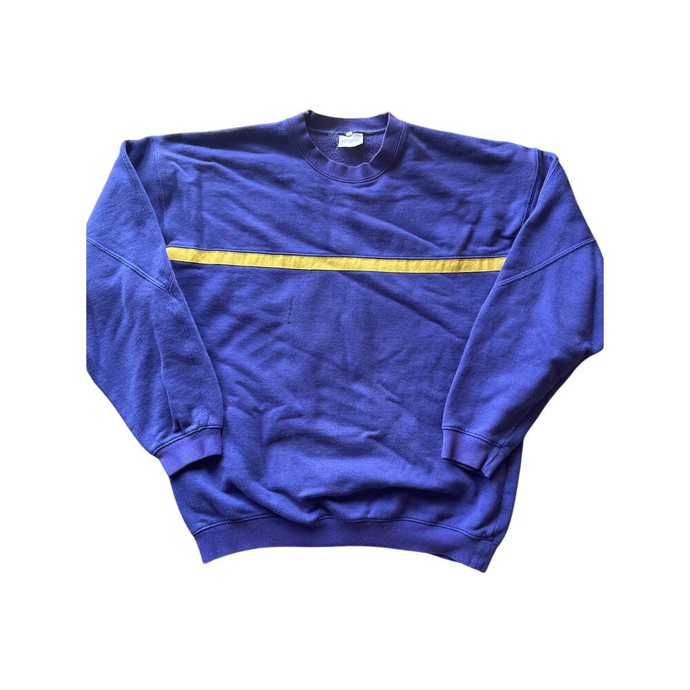 Vintage Portugal Native Two Tone Purple Yellow Stripe Medium Crewneck Sweatshirt